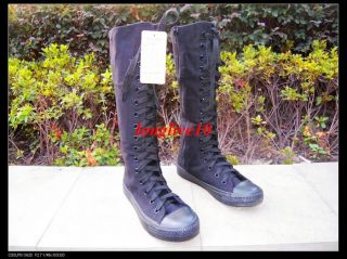 Girls Kids Ladies Canvas Sneakers Flat Tall Punk Casual Lace Up Knee High Boots