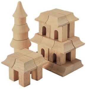 42 PC Set Building Construction Blocks Asian Oriental Kids Wood Wooden Toy Play