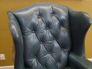 Mid Century Genuine Leather Wingback Chair Ottoman