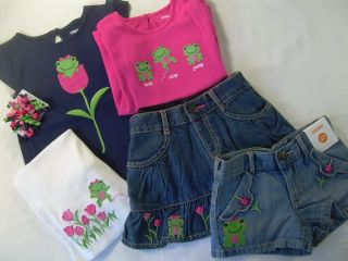 New Girls 2T 3T 4T Summer Clothes Lot Gymboree Bright Tulip Shorts Frog Shirt