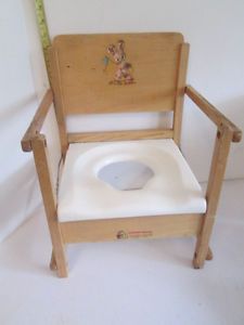 Antique Hedstrom Baby Child Wood Potty Training Chair Easter Bunny Litho