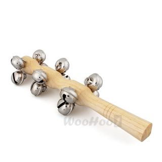 Hand Held Christmas Sleigh 13 Bells Wood Wooden Stick Handle Toys