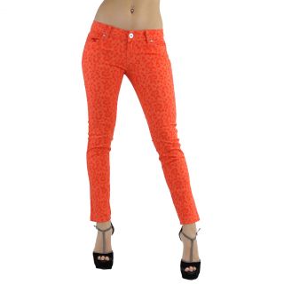 Women's Colored Full Length Cheetah Animal Print Skinny Denim Ankle Jean Pants