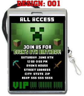Minecraft VIP Pass Birthday Party Invitations Party Favors Lanyards Supplies