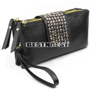 Korean Style PU Leather Handbag Rivet Lady Girls Clutch Purse Wallet Evening Bag