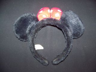 Walt Disney Minnie Mouse Ears Vintage Kids Plush Headband with Polka Dot Red Bow