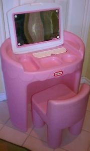 Little Tikes Child Size Pink Vanity Chair Mirror Flip Up Top Desk Beauty Salon