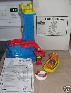 Vtg Tyco Sesame Street Bath Tub Toy "Tub Diver" Elmo Ernie 10" Suctions to Tub
