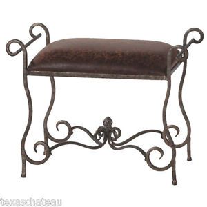Old World Tuscan Iron Scroll Style Decor Furniture Vanity Bench Stool Chair New