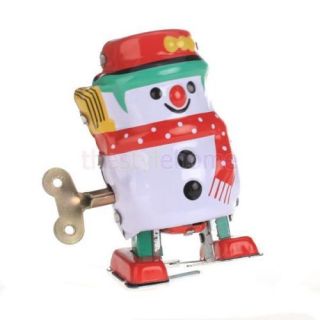 2X Vintage Snowman Wind Up Clockwork Tin Toy w Key Collectable Gifts Kids Favor