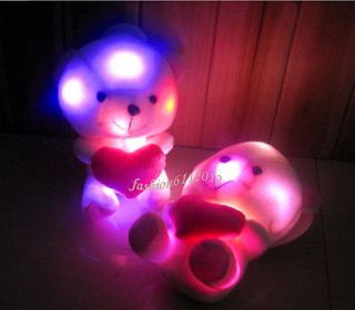 Cute LED Light Up Colorful Heart Bear Night Light Lamp Doll Stuffed Plush Toys