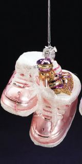 Kurt Adler Christmas Ornament Noble Gems Glass Baby's First Christmas Shoe Pink