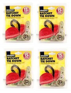 4 x Ratchet Tie Down Straps 15' x 1" Quick Release Coated Hooks Secure Cargo