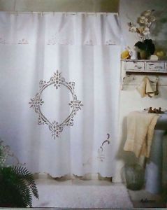 70" 72" Vintage Cotton Battenburg Lace Shower Curtain with Hooks White Elegant