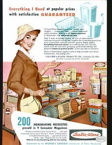 1958 Ad Lustro Ware Plastic Housewares Bread Box Columbus Products 2 Sided