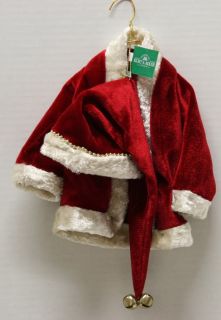 New Kurt Adler Red Velvet Santa Suit and Hat on Hanger Christmas Ornament T0283