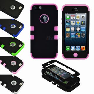 3 Piece Hybrid Combo Rugged Rubber Matte Hard Cover Case for iPhone 5 5S