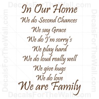 In Our Home We do Second Chances Family Vinyl Wall Decal Art Sticker Quote F63