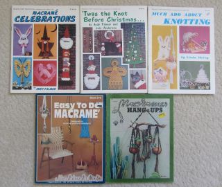 Lot of 5 Vintage Macrame Pattern Books Chair Hangers Christmas Lamp Shade More