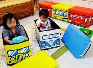 2 x Kids Funky Love School Bus Set Storage Box Padded Seat Chair 50X29X33C New