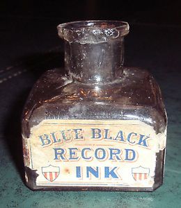 C1870 Blue Black Record Ink Thaddeus Davidson New York Paper Label Ink Bottle