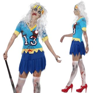 Ladies Zombie Hockey Player High School Halloween Fancy Dress Costume Tights