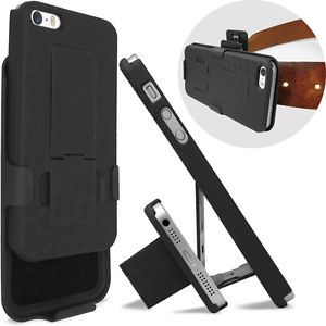 New iPhone 5 5S Black Slim Kickstand Hard Case Cover Belt Clip and Holster