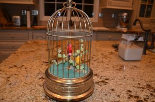 Vintage Automation Mechanical Singing Bird Music Box in Brass Cage West Germany