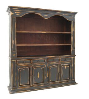 Antique Black Library Wall Unit Hand Rubbed Solid Wood Hand Made New Hutch