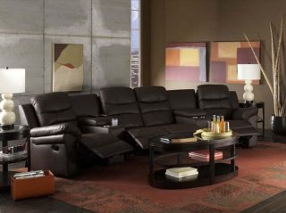 Seatcraft Genesis Home Theater Seating 4 Recliners 2 Wedges Brown Manual Chair