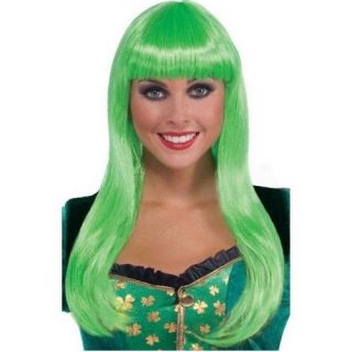 Green Hair Wig St Patricks Day Party Costume Irish Lass Shamrock Leprechaun Beer