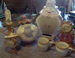 Disney Beauty and The Beast Teapot Set Cups Candle Stick Clock Wardrobe 10th Y