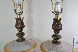 Mid Century Eames Hollywood Regency Urn Frosted Satin Gold Lamps Lights Germany