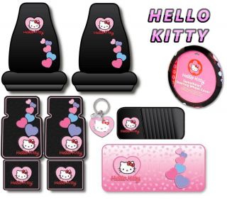 Hello Kitty 10pc Car Interior Set Seat Covers Floor Mats Pink Hearts
