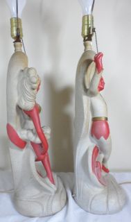 Vintage Mid Century Modern Continental Arts Co Chalkware Dancers Lamps Lights