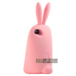 3D Cute Rabbit Bunny Rubber Case Cover Stand for Apple iPhone 4 4S Baby Pink