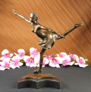 Signed Ice Skater Art Deco Bronze Statue Figure Sculpture Art Deco Hot Cast Sale