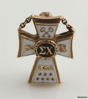 Vintage Sigma Chi Fraternity Badge 10K Yellow Gold Cross Box Pin Greek 1945