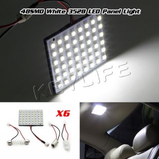6 Pcs 3528 LED Light Panel White Car T10 BA9S Festoon Dome Bulb Adapter