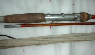 Vintage Heddon Lone Eagle Split Bamboo Fishing Rod Kit w Metal Case Nice Label