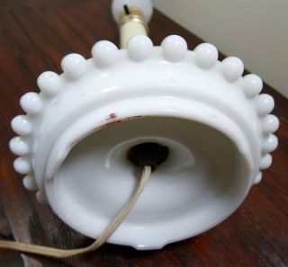 Vintage Fenton White Milk Glass Hobnail Boudoir Beaded Base Table Lamp Light