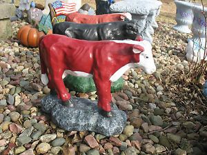 Red Hereford Cow Handpainted Concrete Statue Garden Lawn Ornament Decor