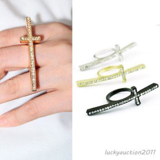 Hot New Fashion Korean Stylish Shiny Crystal Cross Ring Crosses Ring 3 Colors