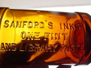 Old Medicine Bottle Pint Sanford's Master Ink in A Beautiful Light Amber Color