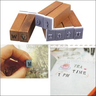 UN3F 70pcs Vintage Alphabet Letter Number Symbol Rubber Stamps with Wood Box
