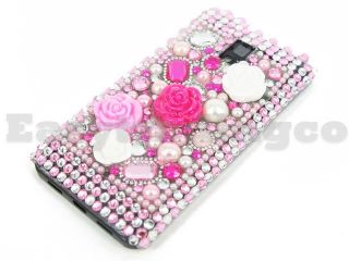 Crystal Bling Case Cover for LG Optimus 2X Speed P990 Pink White Flower