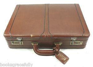 Protocol Brown Leather Briefcase Attache w Combo Locks 18" x 13" Laptop