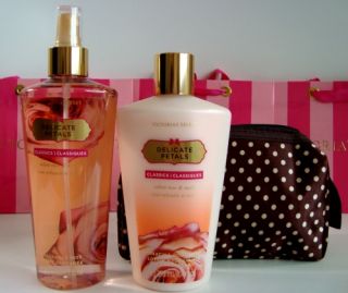 Victoria's Secret "Delicate Petals" Body Lotion Fragrance Mist Set Makeup Bag