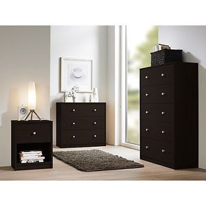 3 PC Bedroom Set Dresser Chest of Drawers Night Stand Black Espresso Coffee