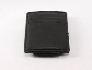 Fossil New Black Leather ID Card Holder Organizer Magnetic Clip Wallet $35